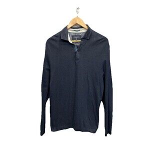Ted Baker Shirt Mens  Polo Long Sleeve XL Terned Ribbed cotton Navy Ted Size 5